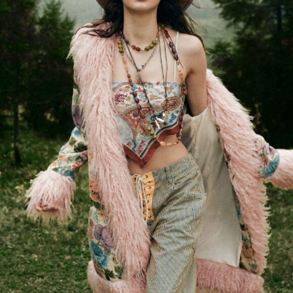 Multicolor Casual Women's Elegant Jacquard Faux Fur Coat - Picture 8 of 9